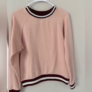 Little Moon Blush Crewneck Sweater with Burgundy Trim